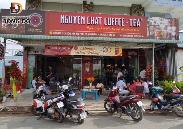 Mẫu băng rôn khai trương quán cafe màu đỏ rực rỡ