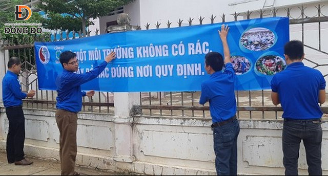 Băng rôn tuyên truyền để rác đúng nơi quy định