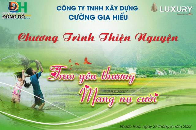Mẫu banner chương trình từ thiện “Trao yêu thương mang nụ cười”