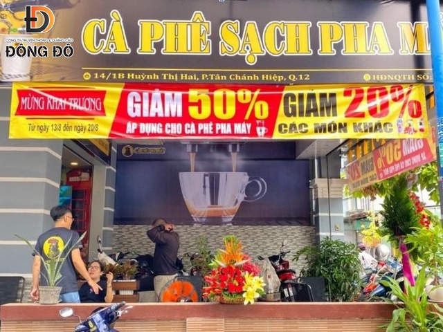 Mẫu băng rôn khai trương tiệm coffee thông điệp hấp dẫn