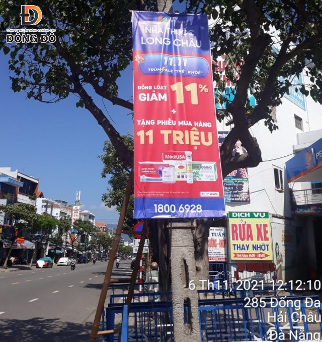Treo phướn quảng cáo nhà thuốc Long Châu
