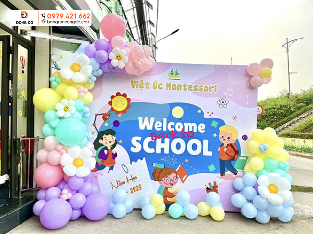 Mẫu backdrop khai giảng năm học mới trường Việt Úc Montessori