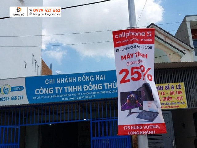 Treo băng rôn sale off 25% Cellphone S khai trương